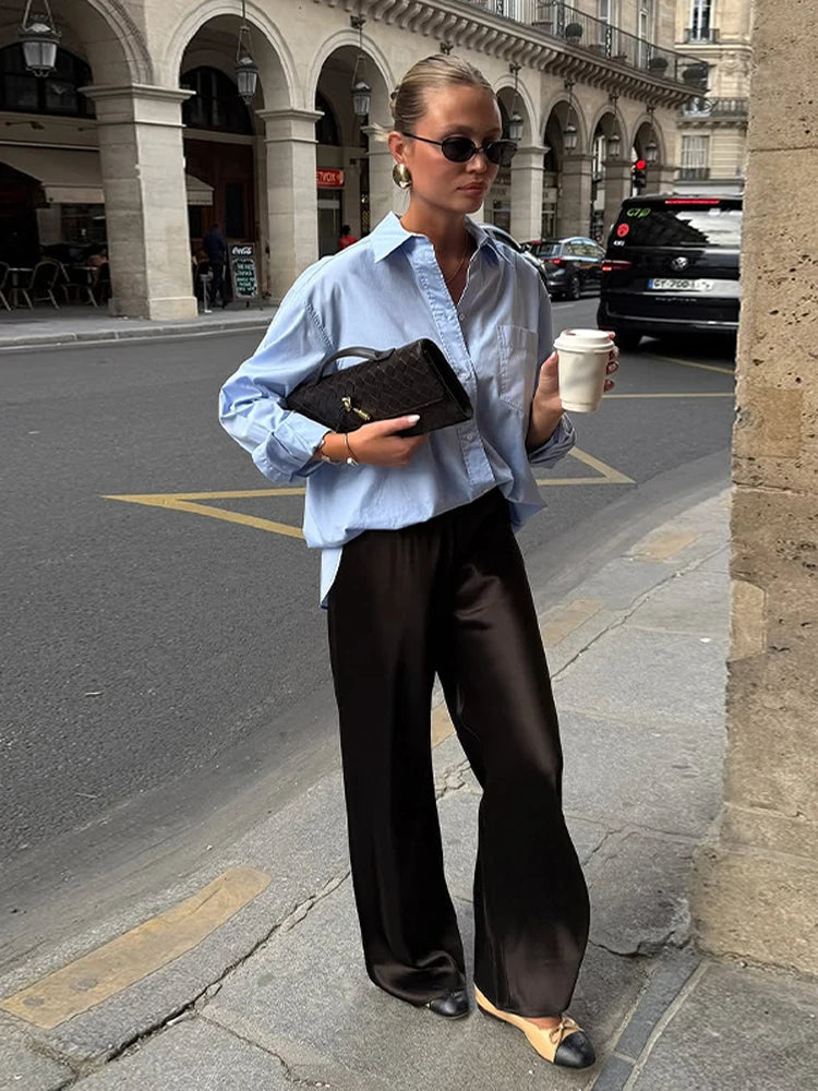 Pantalon décontracté en satin pour femmes