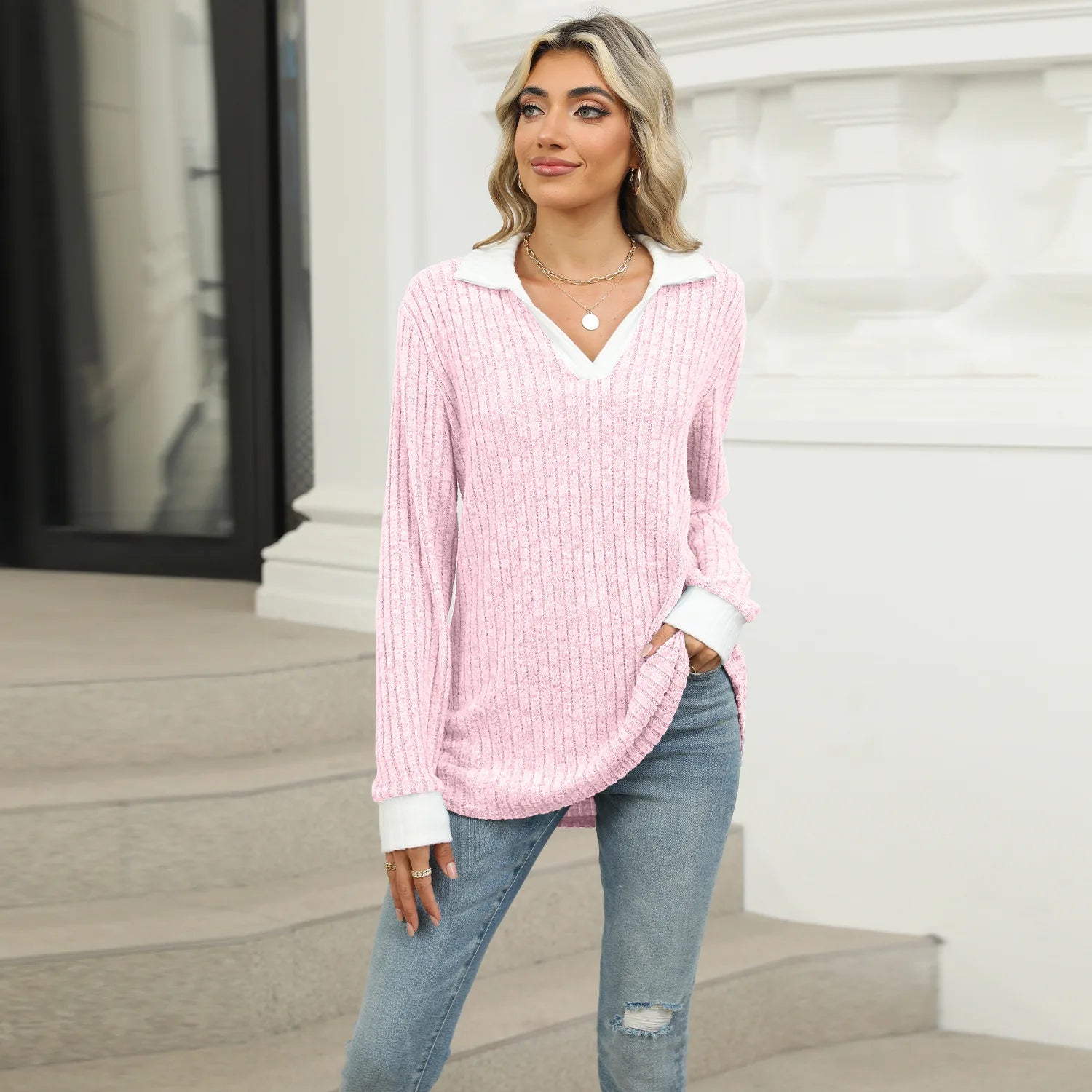 T-shirt à manches longues décontracté lâche pour femmes
