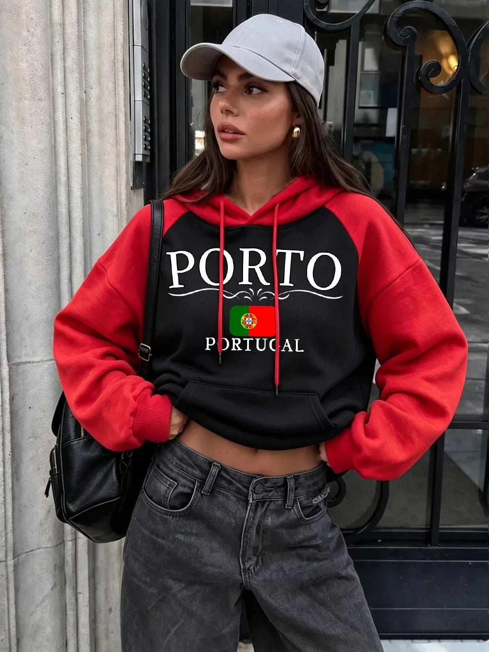 Sweat à capuche raglan imprimé Porto Portugal pour femmes