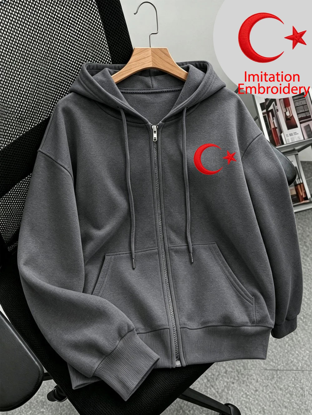 Sweat à capuche zippé imprimé Winter Türkiye pour femmes