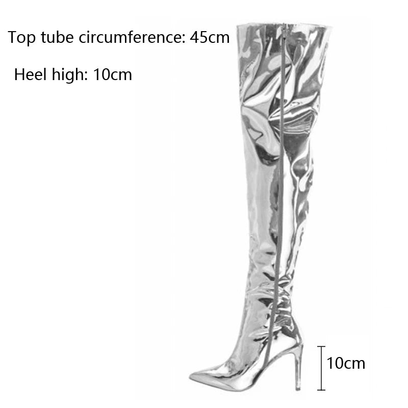 Bottes plateforme miroir, bout pointu, style punk pour femmes