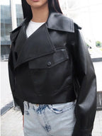 Veste courte et ample en faux cuir pour femmes