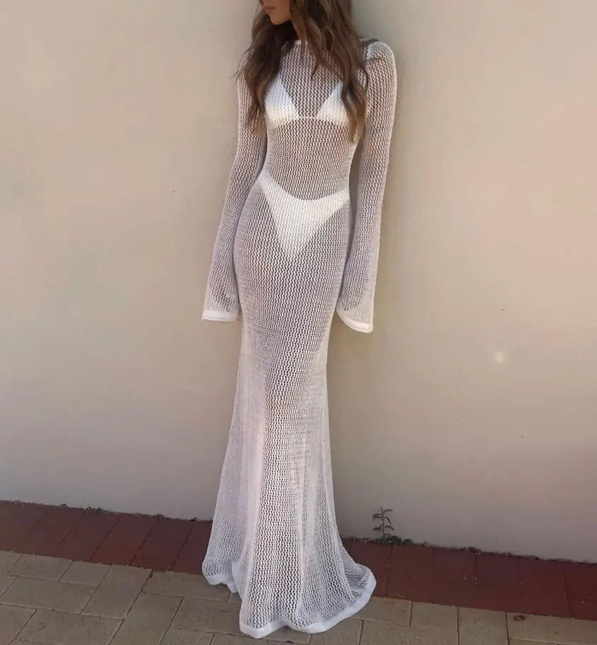 Robe de plage transparente à manches longues pour femmes
