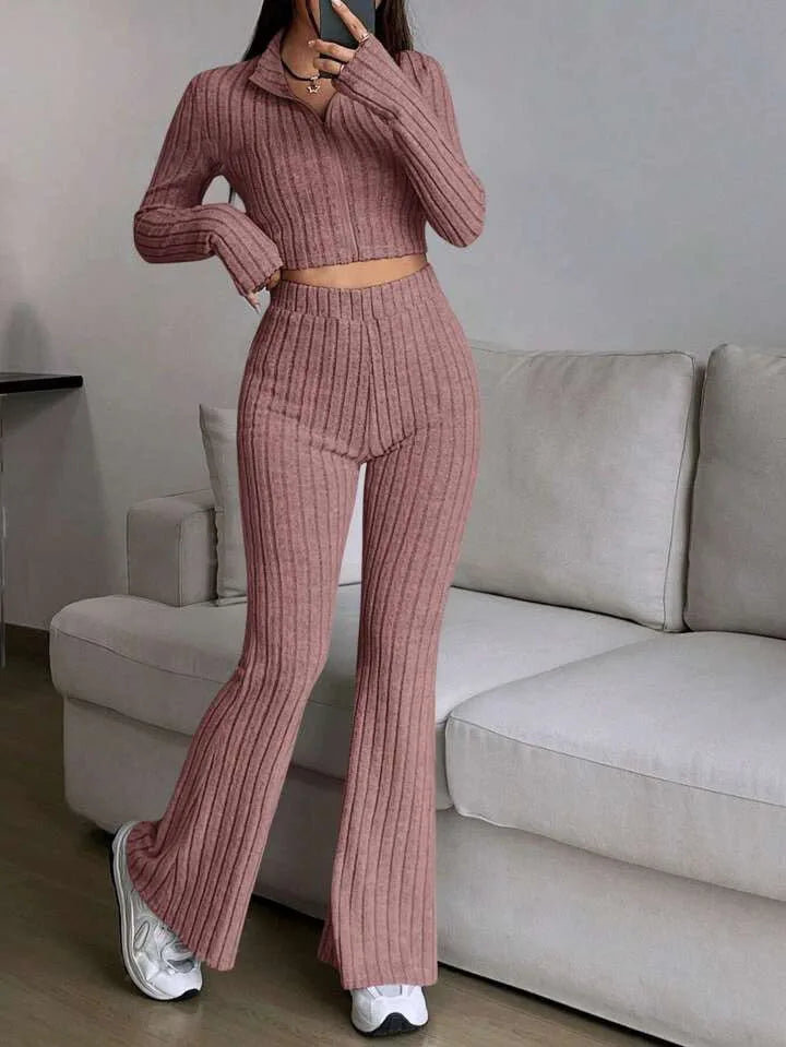 Ensembles deux pièces avec pantalon slim décontracté et haut assortie pour femmes