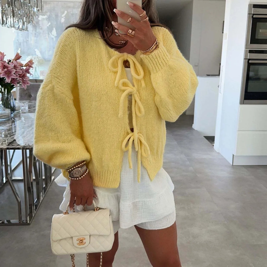 Cardigan avec nœud papillon sur le devant pour femmes