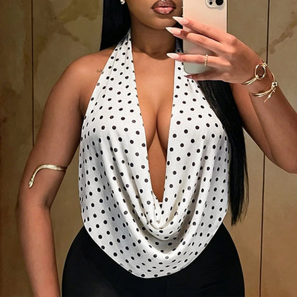 Débardeur à Pois Femme – Col Halter et Dos Nu