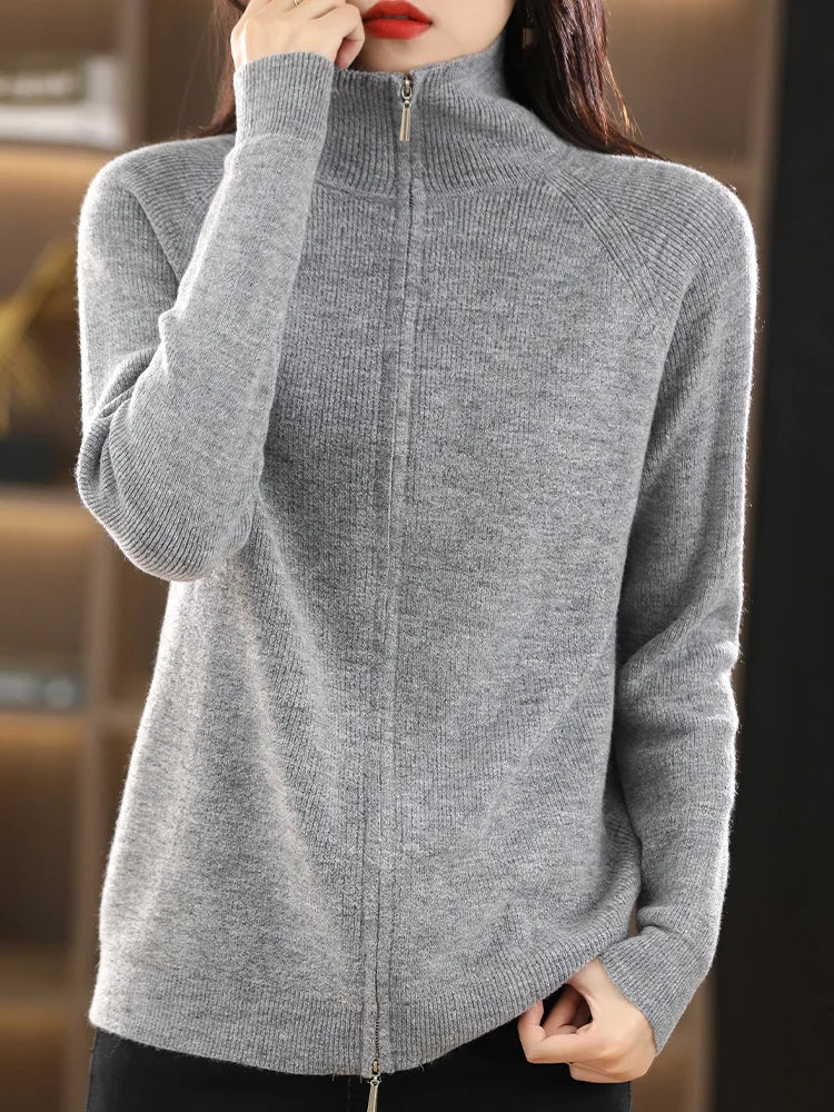 Pull en laine à double fermeture éclair pour femmes