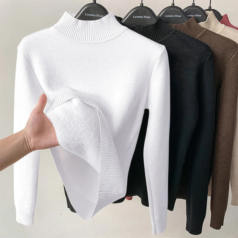 Pull à Col Montant Femme – Maille Doublée Polaire