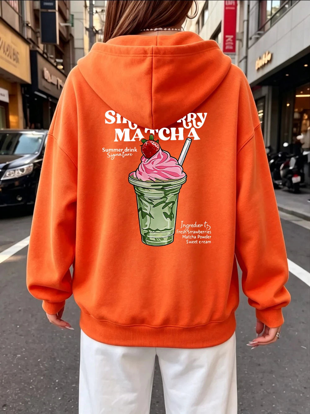 Sweat à capuche imprimé fraise et matcha pour femmes