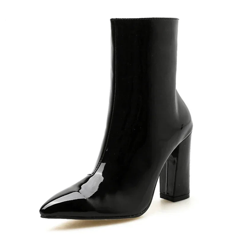 Bottines bout pointu carré talons hauts pour femme