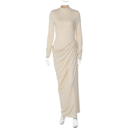 Robe de soirée femme élégante à col roulé et drapé