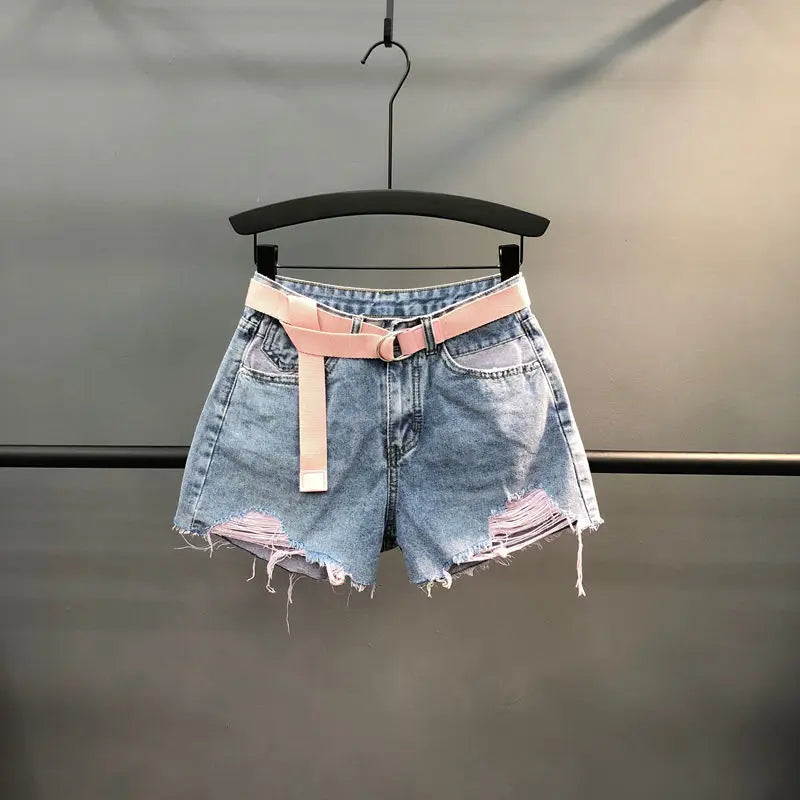 Short en jean déchiré taille haute pour femmes