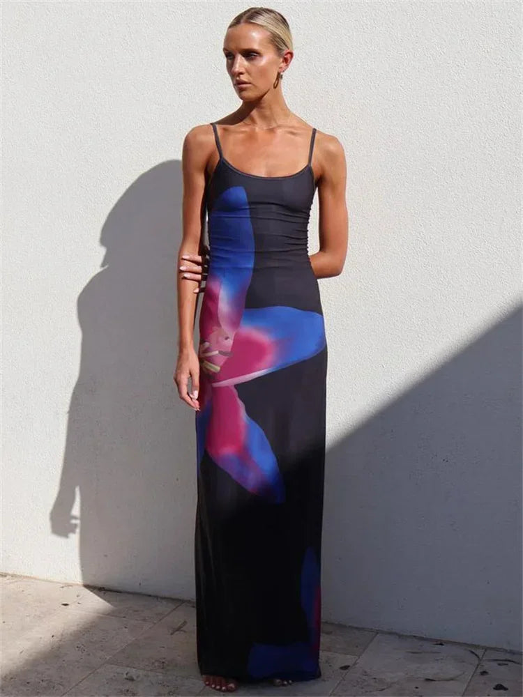 Robe longue à bretelles spaghetti pour femmes