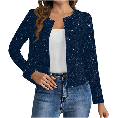 Cardigan Court Scintillant Femme – Col Rond et Manches Longues
