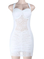 Robe mini-débardeur sexy en dentelle sans bretelles pour femmes