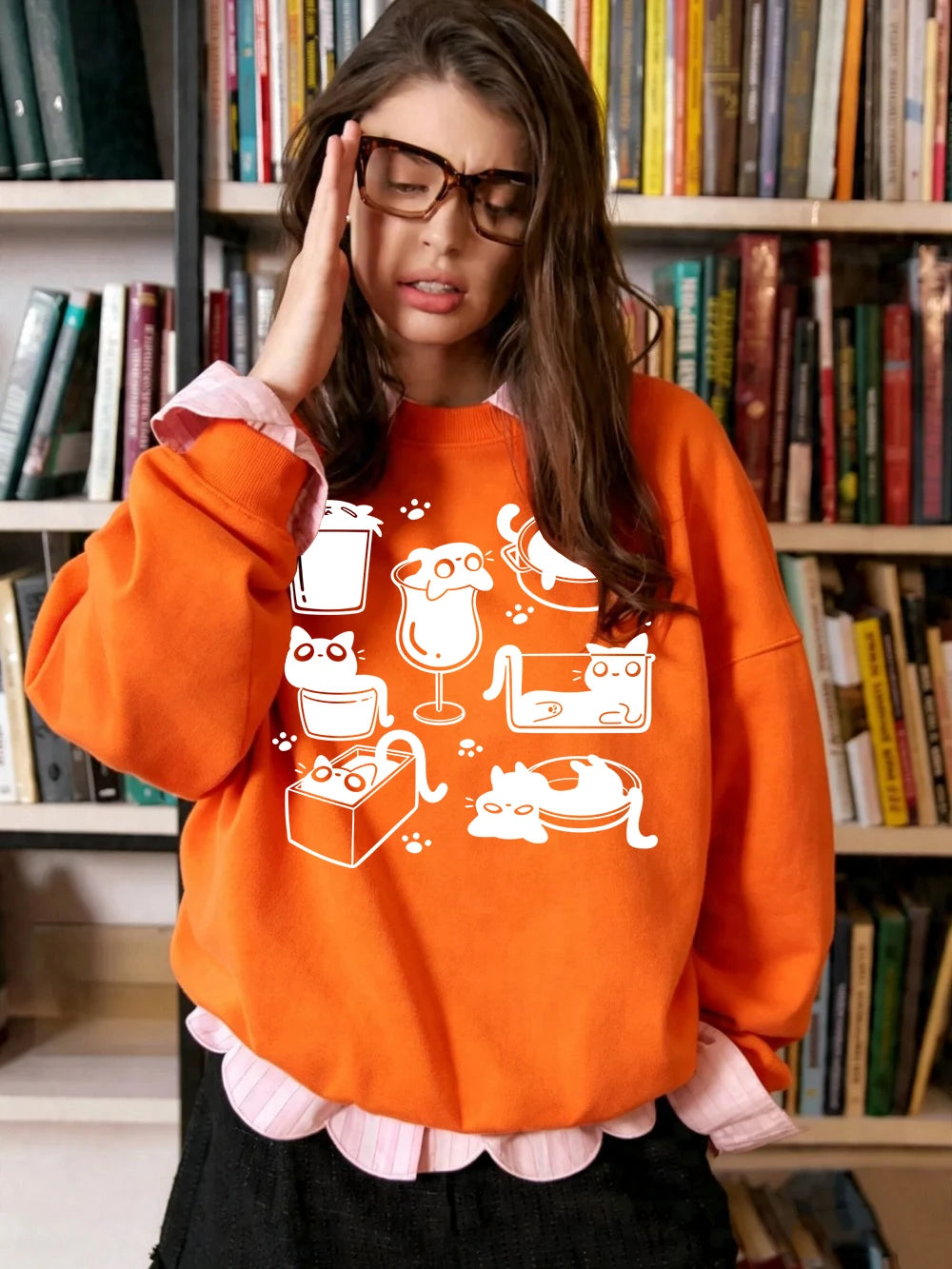 Sweat-shirts à capuche imprimés pattes de chat Art Line pour femmes