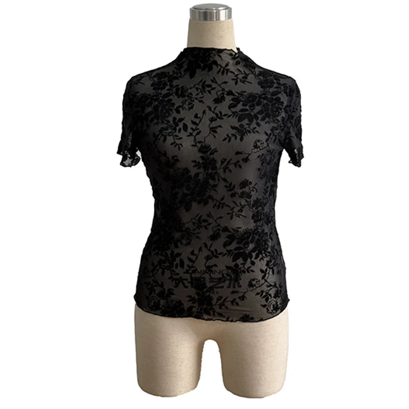 T-Shirt Femme – Maille Florale Floquée