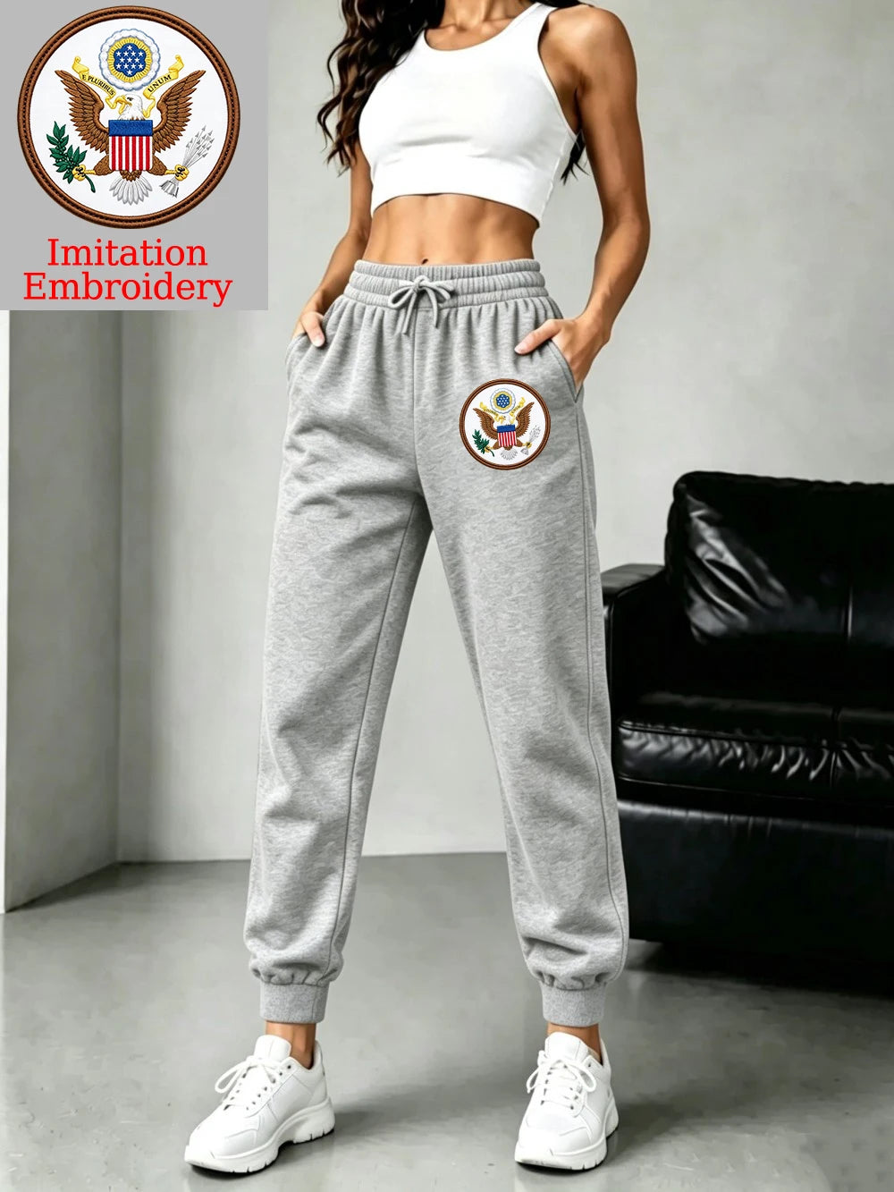 Pantalon de jogging avec imprimé emblème américain pour femmes