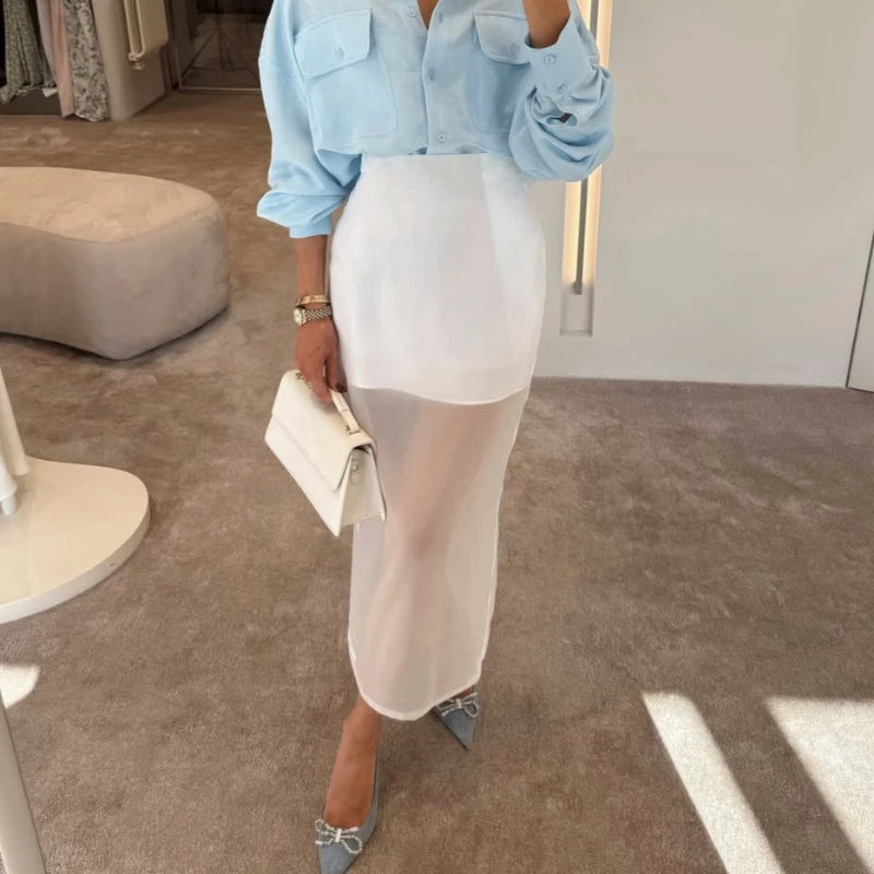Jupe Longue Transparente Taille Haute Femme