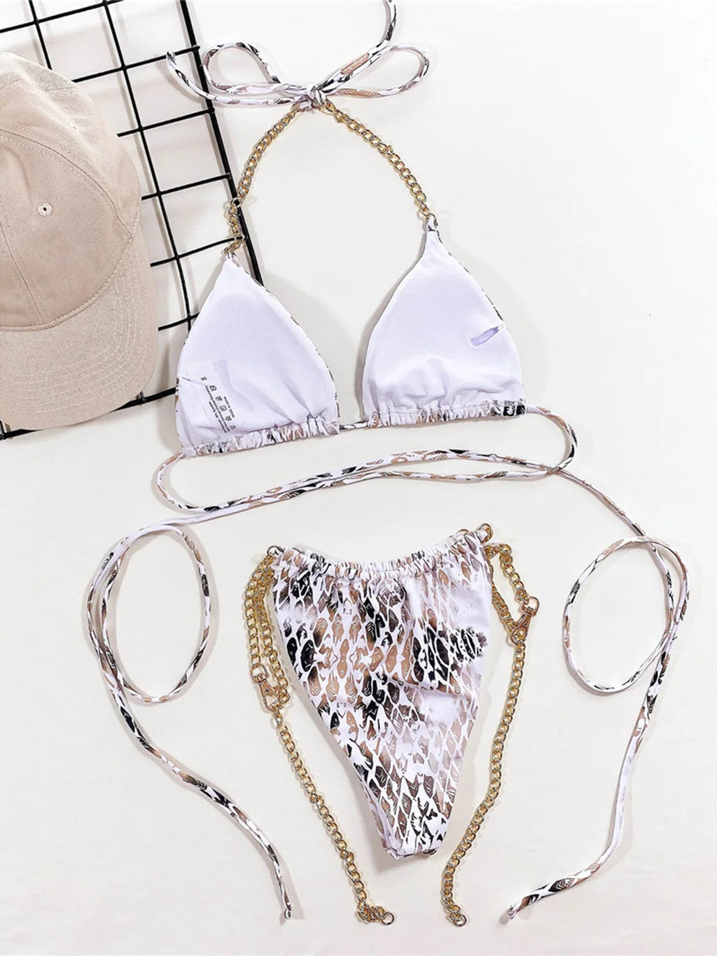 Maillot de bain deux pièces en métal imprimé peau pour femmes