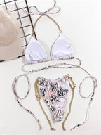 Maillot de bain deux pièces en métal imprimé peau pour femmes
