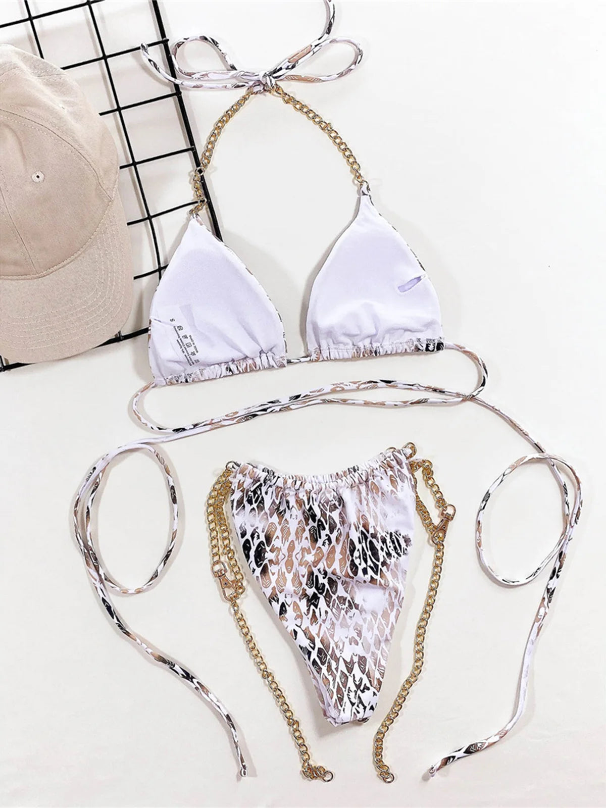 Maillot de bain deux pièces en métal imprimé peau pour femmes