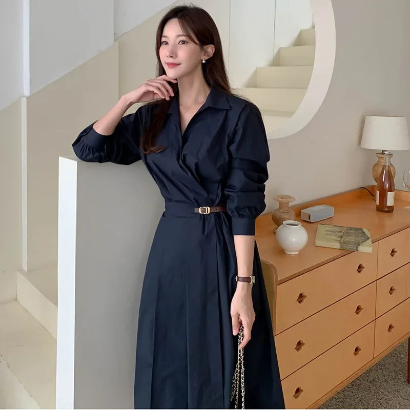 Robe élégante à manches longues et col en V pour femmes