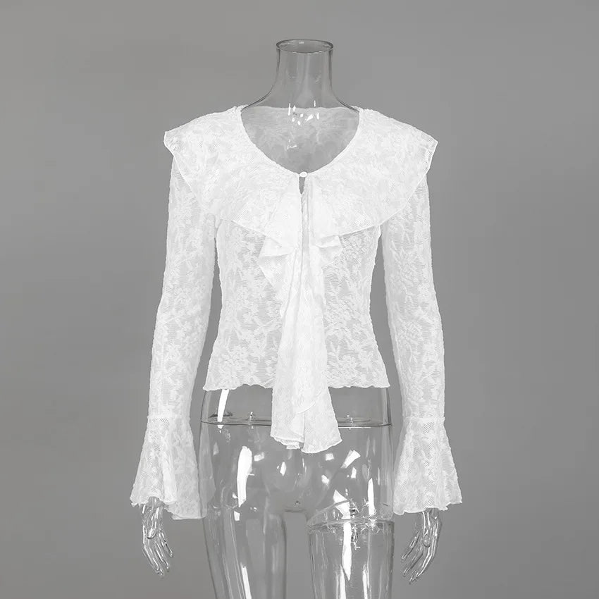Chemisier en dentelle transparente blanche pour femmes