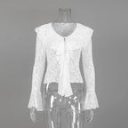 Chemisier en dentelle transparente blanche pour femmes
