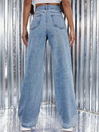 Pantalon droit en jean à perles pour femmes
