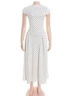 Robe longue à pois imprimée vintage pour femmes