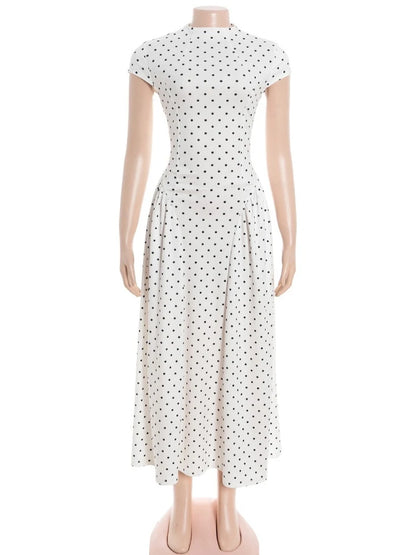 Robe Longue à Pois Femme – Coupe Trapèze Vintage