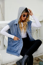 Gilet en jean à capuche détachable sans manches pour femmes