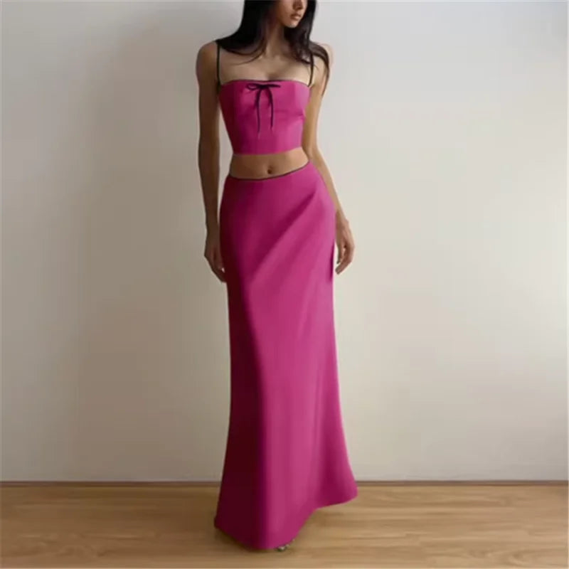 Ensemble 2 Pièces camisole à nœud et jupe longue crayon pour femmes