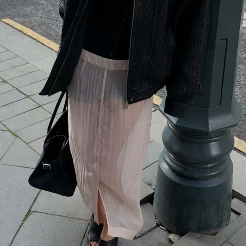 Ensembles jupe rose sexy transparente et haut de gamme pour femmes