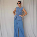 Ensemble gilet et pantalon en jean taille haute amincissant pour femmes