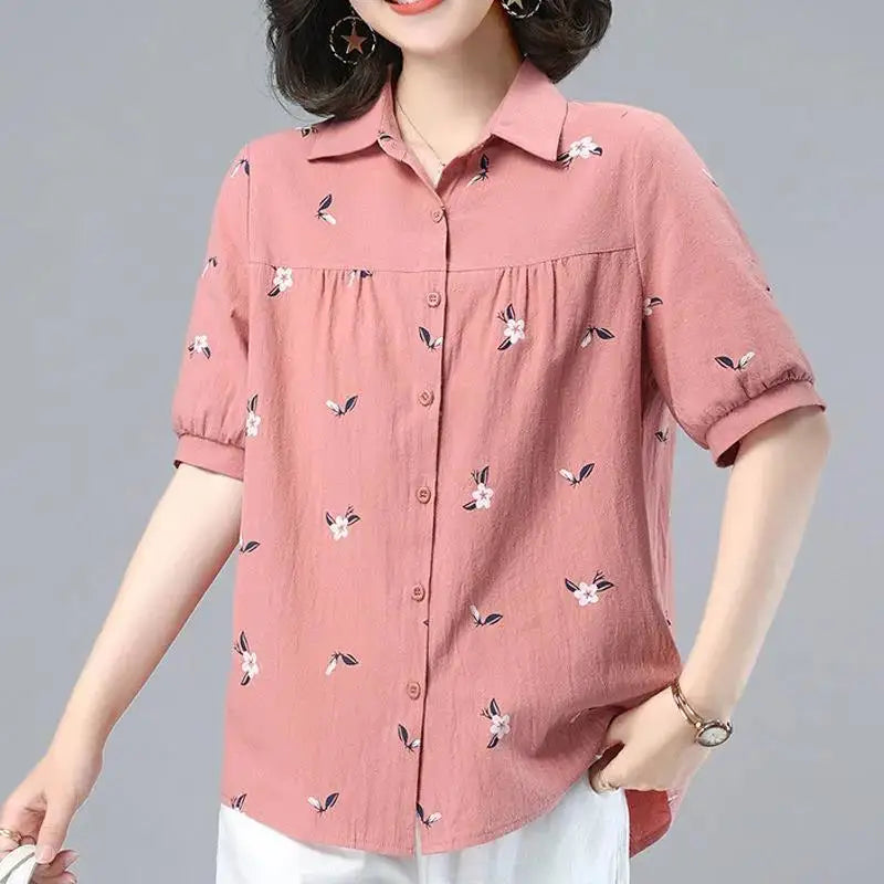 Chemise florale à manches courtes imprimée pour femmes