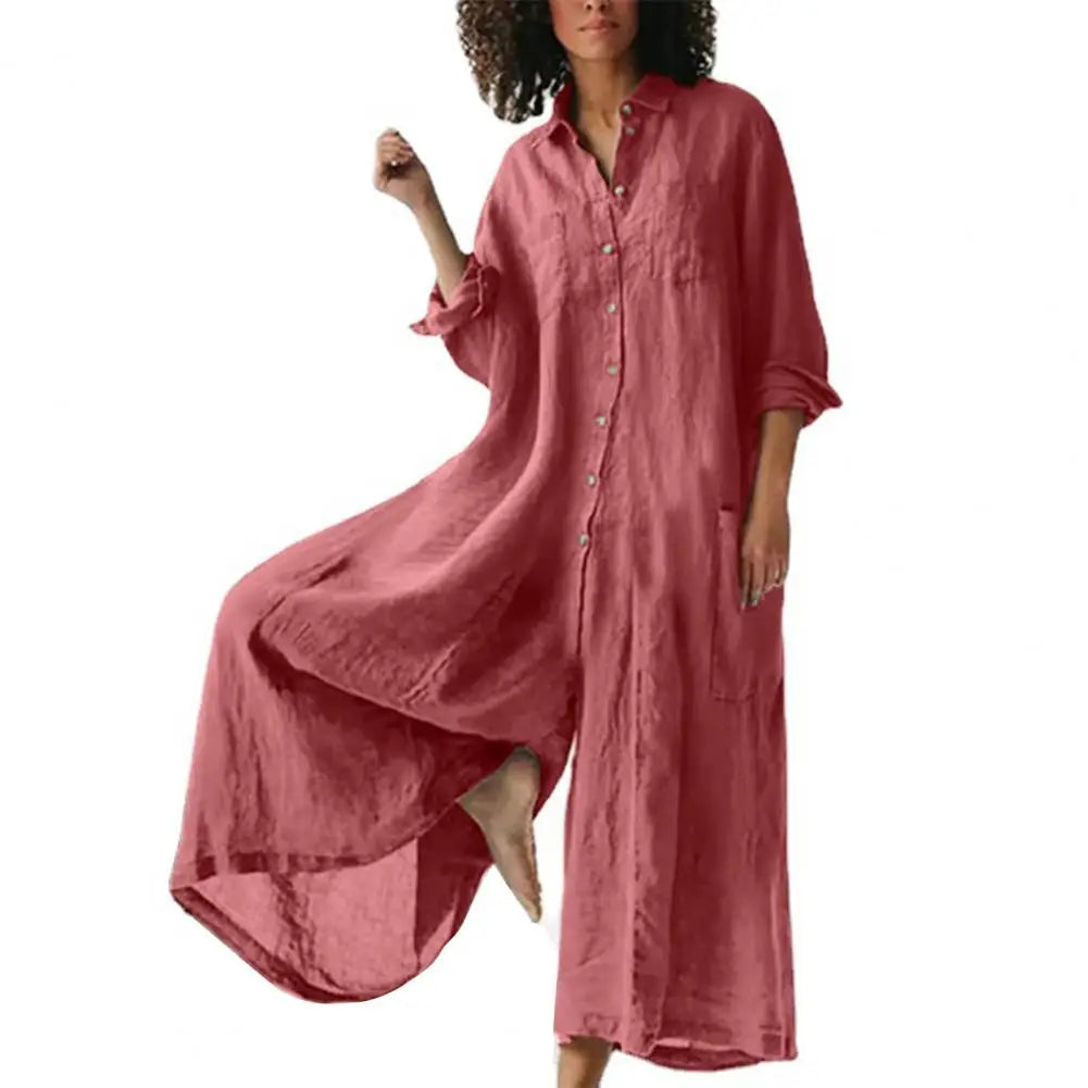 Combinaison ample vintage en coton et lin pour femmes