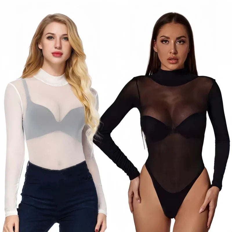 Body moulant noir à manches longues pour femmes