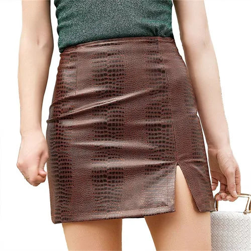 Jupe en PU motif Crocodile rouge pour femmes