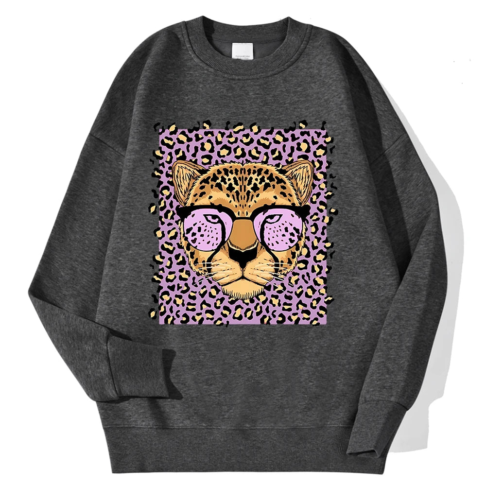 Sweat-shirt à capuche imprimé léopard et soleil pour femmes