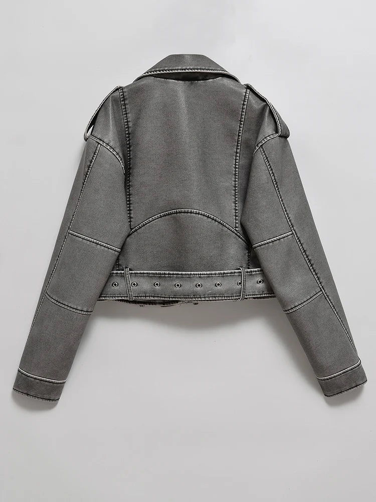 Veste vintage ample lavé en faux cuir pour femmes