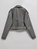 Veste vintage ample lavé en faux cuir pour femmes