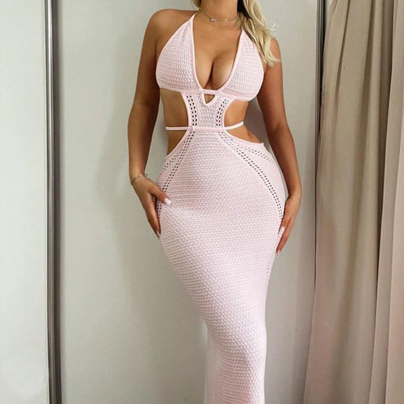 Robe de plage longue évider dos nu pour femmes