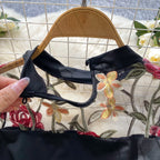Bodys vintage broderie gaze col montant à manches longues pour femmes