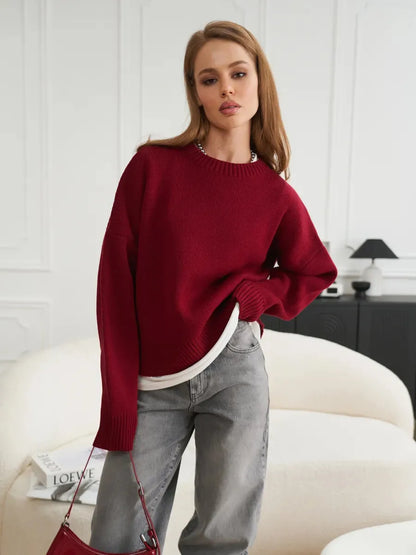 Pull Épais Femme – Col Rond et Coloris Uni