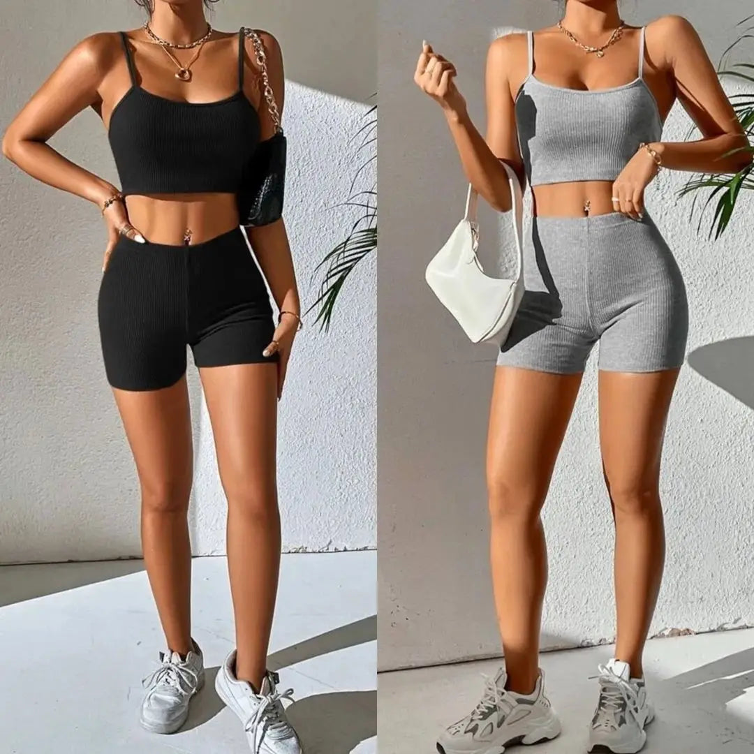 Ensembles deux pièces avec short slim décontracté mince pour femmes