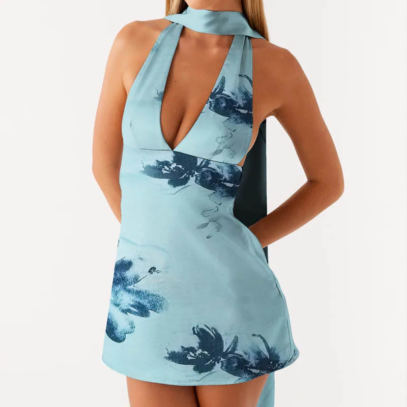 Robes courtes dos nu en soie Satin pour femmes