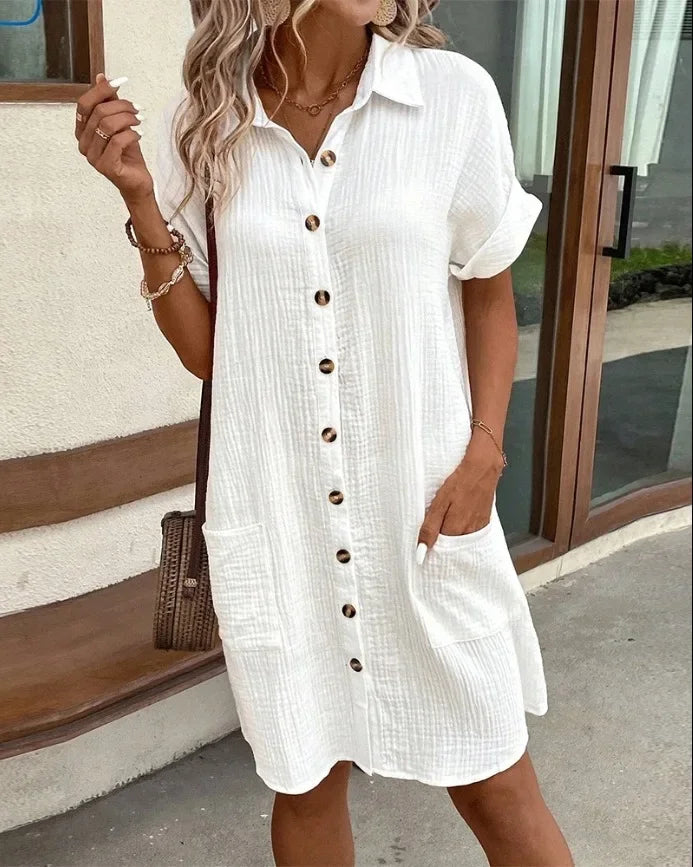 Robe minimaliste à boutons et col en v pour femmes