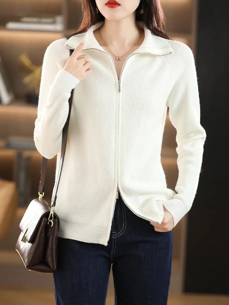 Pull en laine à double fermeture éclair pour femmes